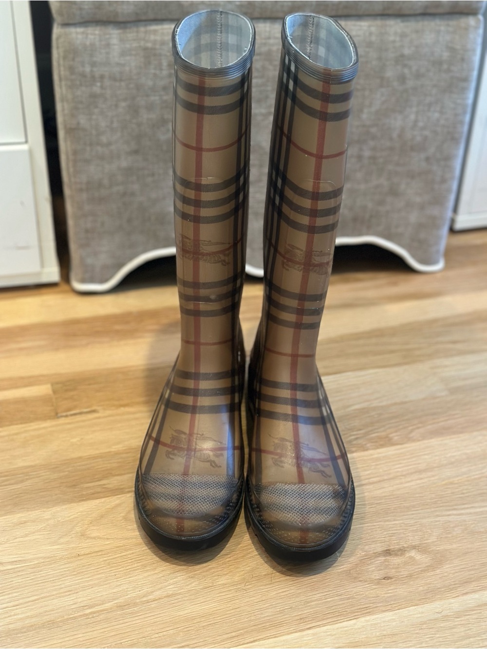 Burberry Nova Check Knee High Rain Boots Size 39 Plaid Waterproof